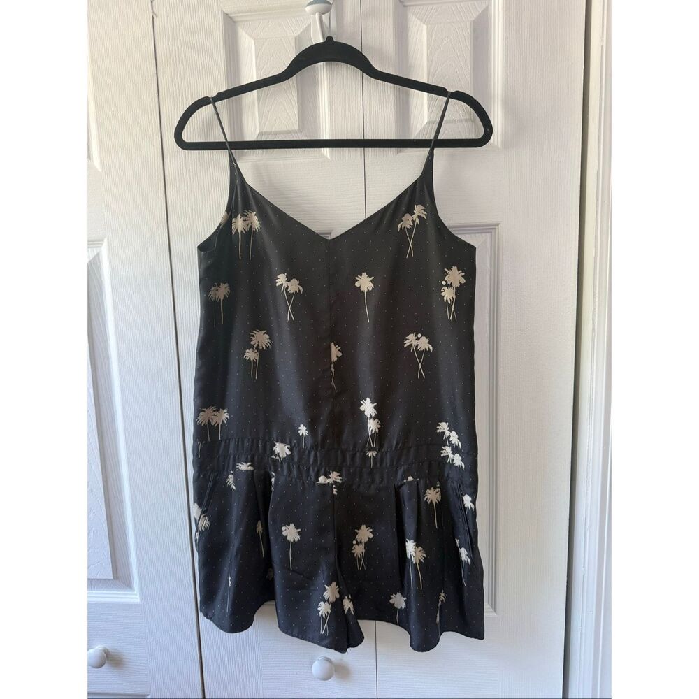 Rag and Bone 2 Dune Silk V Neck Sleeveless Black Palm Tree Romper Jumpsuit - Picture 3 of 8